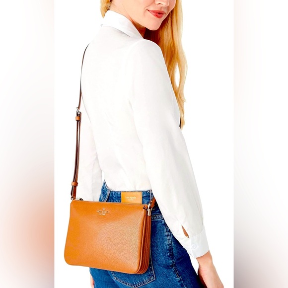 kate spade Handbags - KATE SPADE Leila Triple Gusset Crossbody Pebbled Leather Brown Shoulder Bag